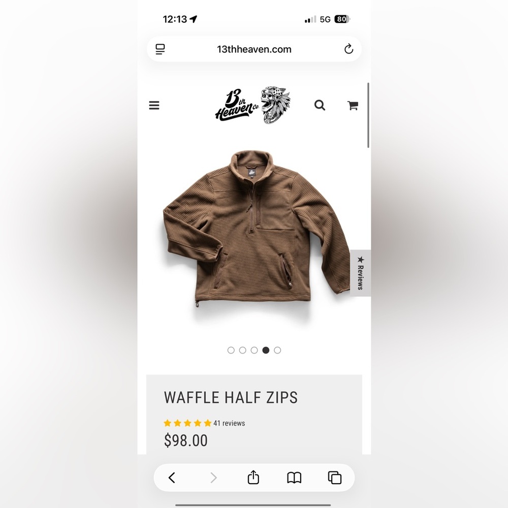 13th Heaven Co. Waffle Half Zip Jacket fleece- Brown in XS